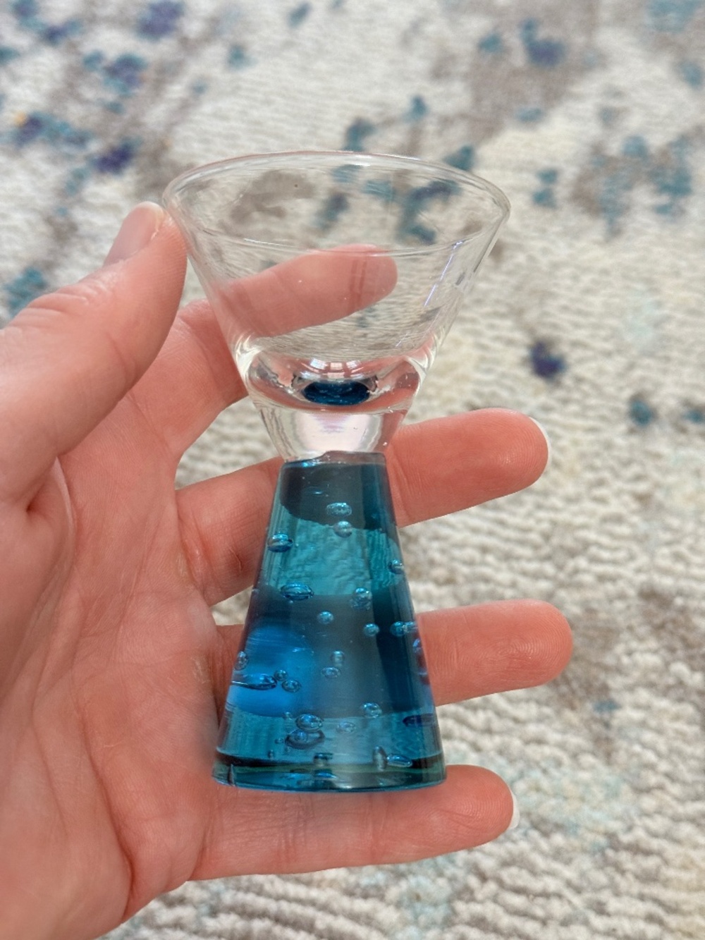 Carnival blue & clear bubble pedestal shot glass drink ware memorabilia collect